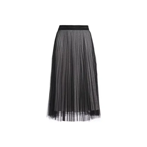 QIAOWANNI Casual Long Skirts Women's Hazy Gold Thread Mesh