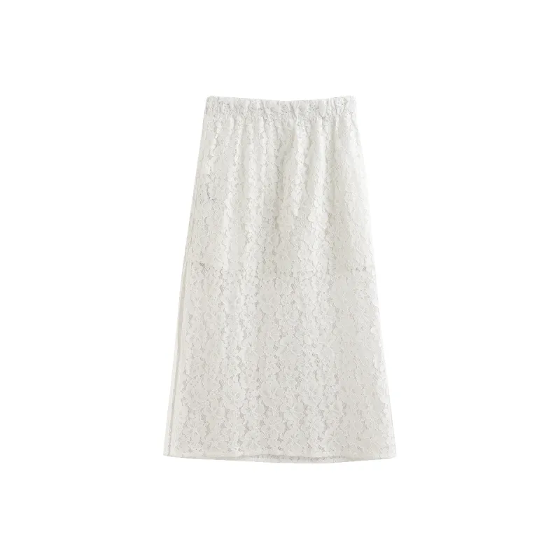 Initial Language Casual Long Skirts Women's White-0