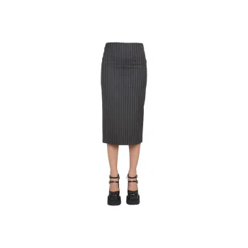 VERSACE Pinstripe High Waist Midi Skirt