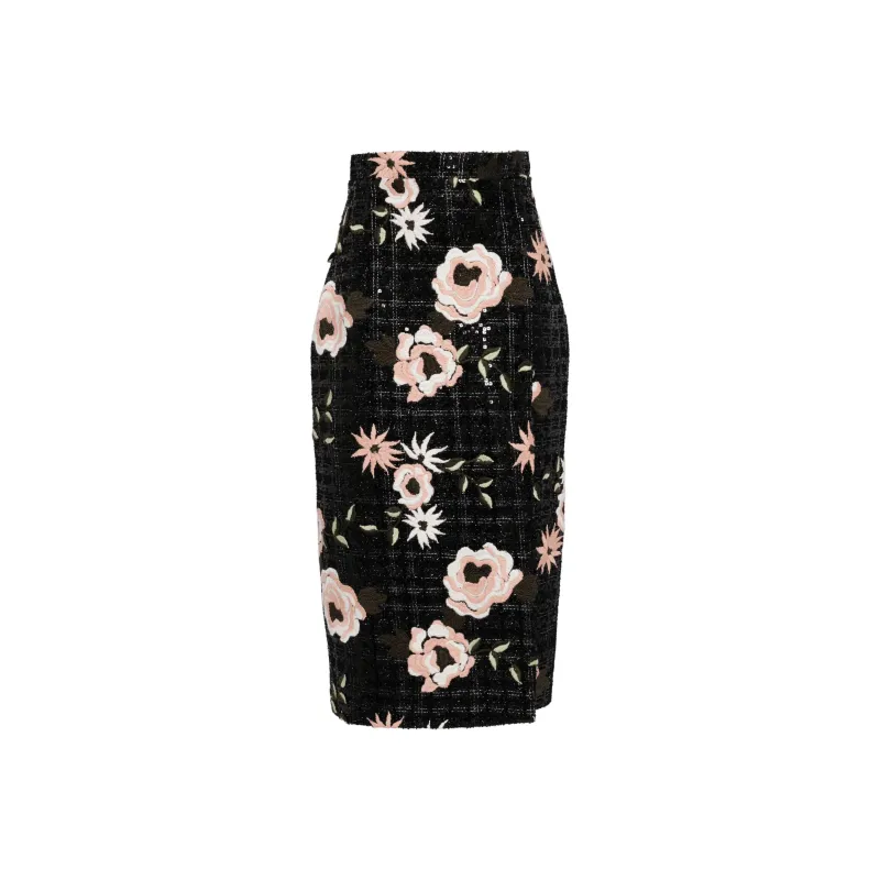 ELIE SAAB Embroidered Tweed Skirt-0
