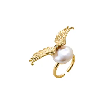 Amber Lollipop Flying Feather Series Pearl Rings Women's