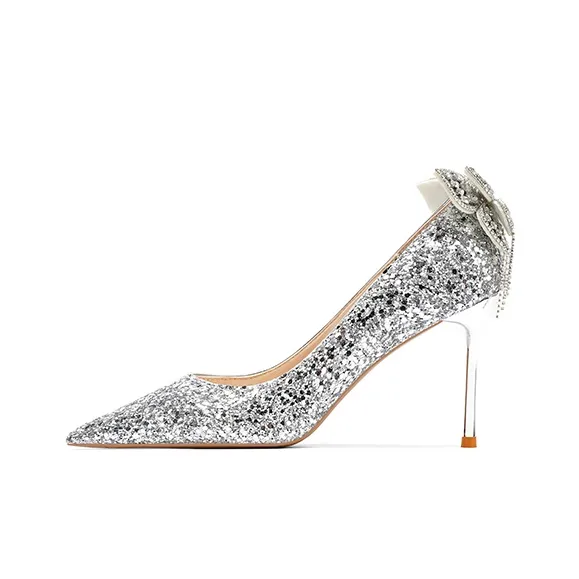 ROBINHOOD Castle Exclusive 3D Box Slim Heel High Heels Women's Silver-9