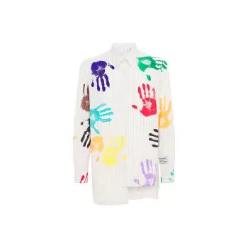 Lanvin X Gallery Dept. Patchwork Asymmetrical Pinstriped Poplin Shirt With Hand Paint Marks