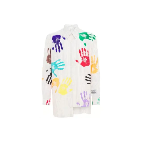 Lanvin X Gallery Dept. Patchwork Asymmetrical Pinstriped Poplin Shirt With Hand Paint Marks