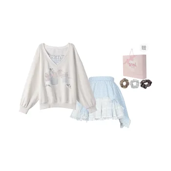 SNBL Two Piece Skirt Sets Women's White Sweatshirt+Blue Skirt