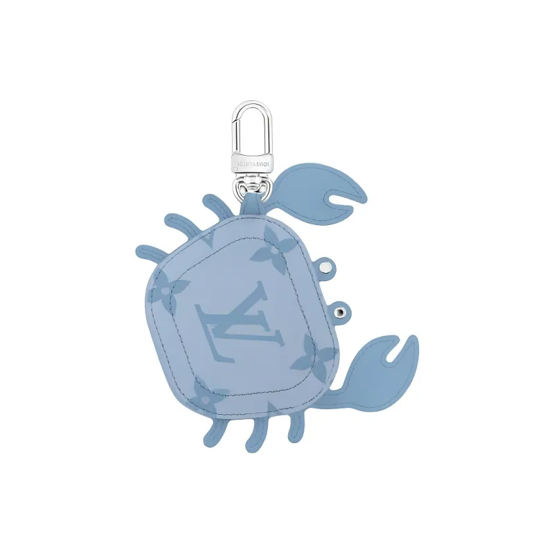 LOUIS VUITTON Crab Leather Trim Bag Accessory Coin Purse Earphone Case Unisex Light Blue-1