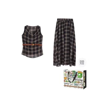 Dippanis Skirt Set Women's Plaid Top+Skirt