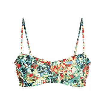 GANNI Printed Ruffle Bandeau Bikini Top