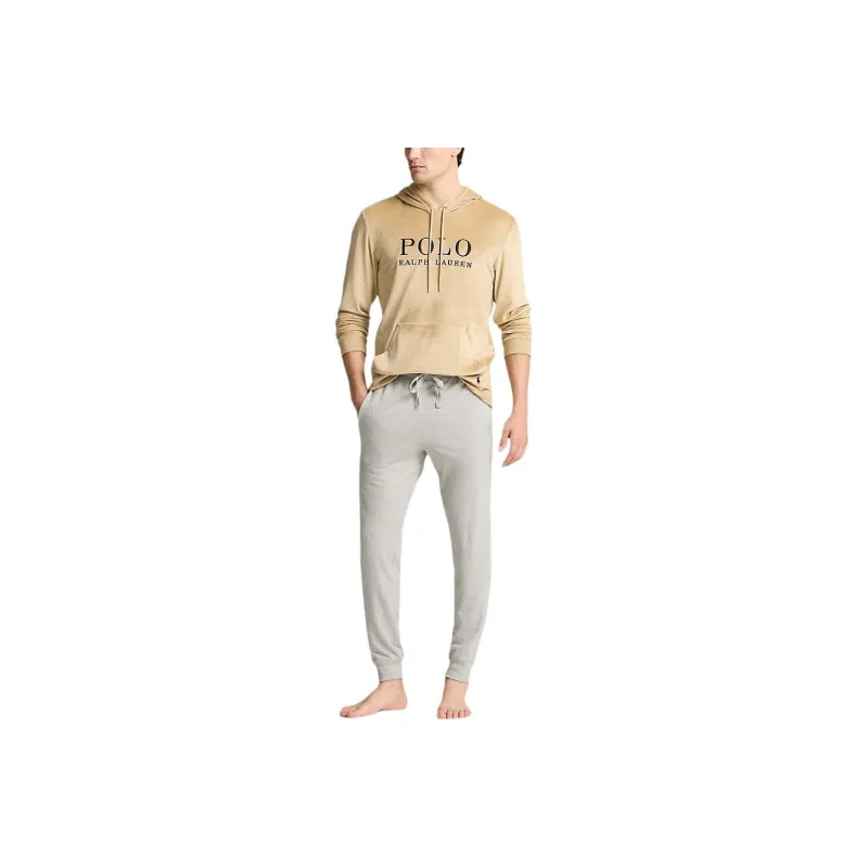 Polo Ralph Lauren Plush Velour Sleep Hoodie Sweatshirt Men's Khaki-1