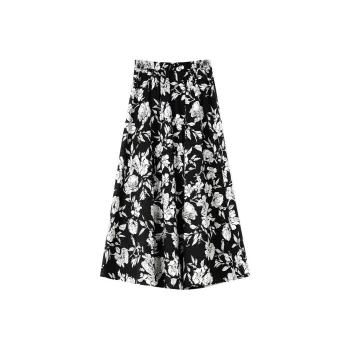 VIMLY Casual Long Skirts Women's Black White Multicolor
