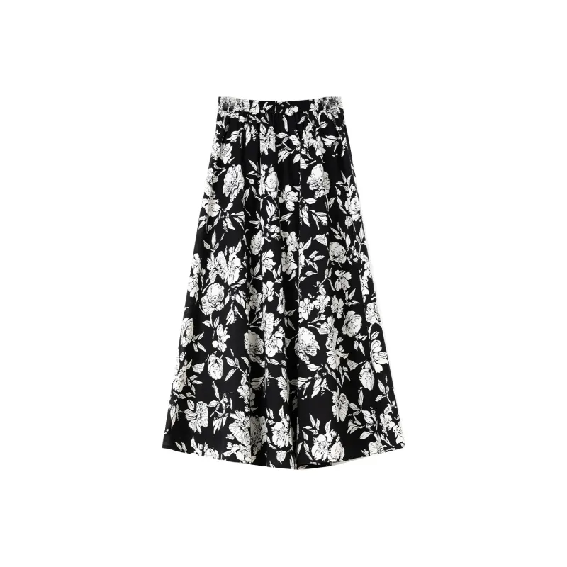 VIMLY Casual Long Skirts Women's Black White Multicolor-0