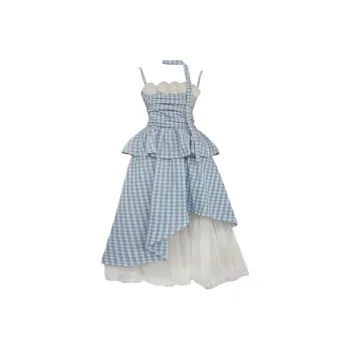 Manekniv Skirt Set Women's Blue Plaid Top+Skirt