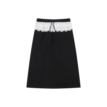 CUWU Lace Mock Two Piece Casual Long Skirt Women's