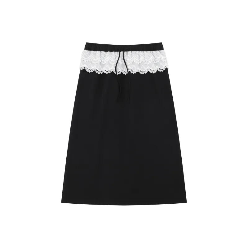 CUWU Lace Mock Two Piece Casual Long Skirt Women's-0
