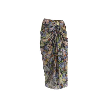 URBAN REVIVO Casual Long Skirt Women's Blue Green Print