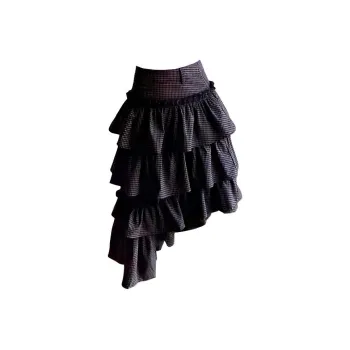 TURN UP Casual Long Skirts Women's Black Plaid Pattern