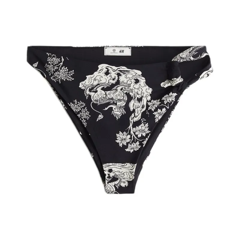 H&M THE WHITE LOTUS Collaboration Swimming Shorts Women's Black/Pattern-0