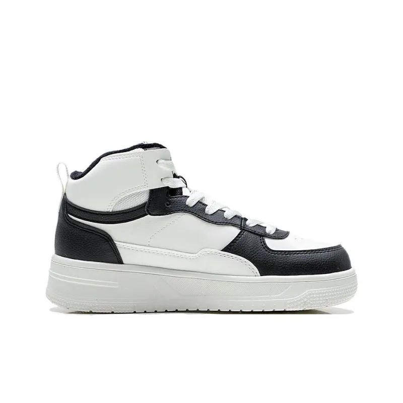 QIAODAN Dry Anti Slip Wear Resistant High Top Skateboard Shoes Women's Black White-1