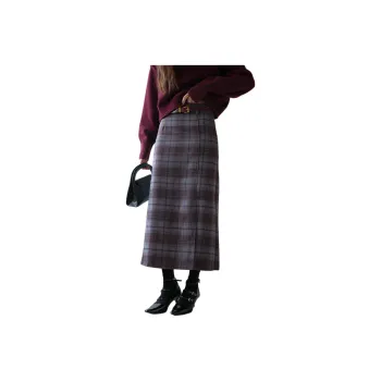 Juden Choi Casual Long Skirts Women's Gray Plaid