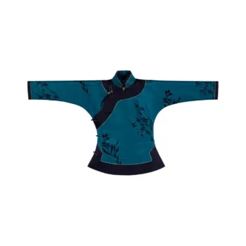 YICHENGFENGXU Hanfu Women's Blue Print Slim Fit Top Silk Plain Satin Charmeuse