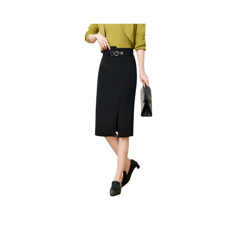 FENHONGMALI Casual Long Skirts Women's Black-0