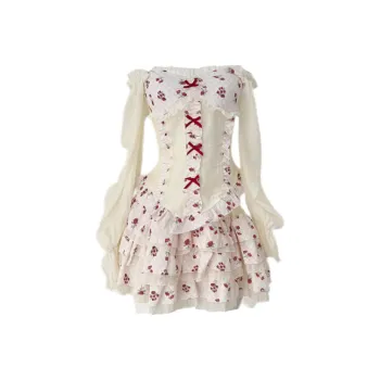 Udon House Skirt Set Women's Apricot+Red