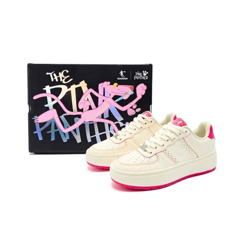 PINK PANTHER x QIAODAN Abrasion Resistant Slip Resistant Low Top Skateboard Shoes Women's Ivory White Smart Powder-0