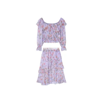 ELF SACK Two Piece Skirt Sets Women's Floral Purple