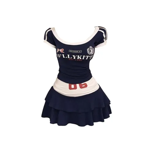 KYKW Skirt Set Women's Navy Blue Top+Navy Blue Skirt