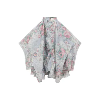 Selkie Collection SS24 Casual Long Skirts Women's White Base All Season Petal Patchwork Print
