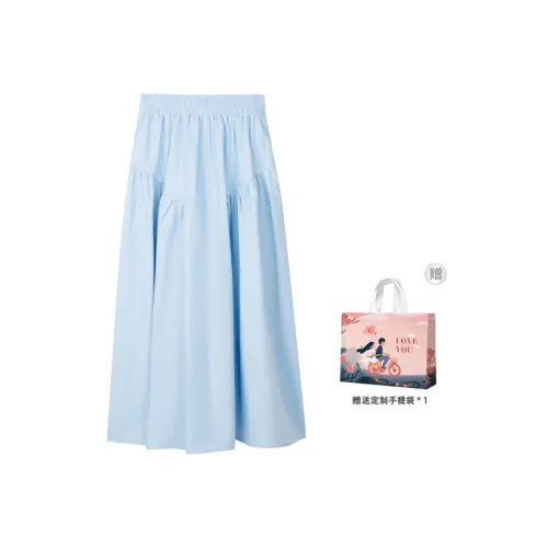 QIANGKOUPAOCAI Casual Long Skirts Women's Light Blue