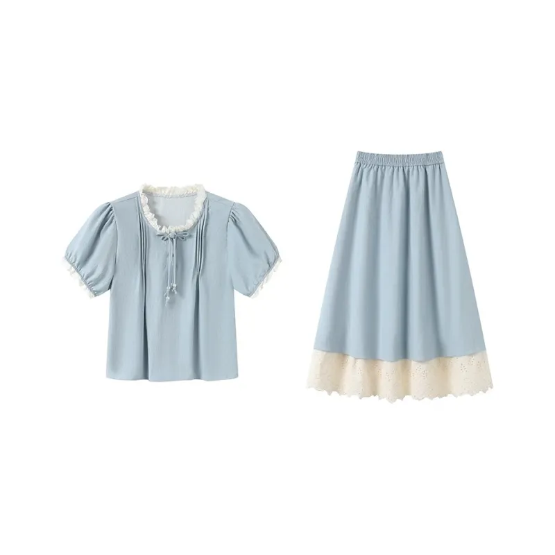 GULIANFEI Skirt Set Women's Light Blue-0