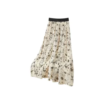 TOUCH Casual Long Skirts Women's Apricot With Black Flowers