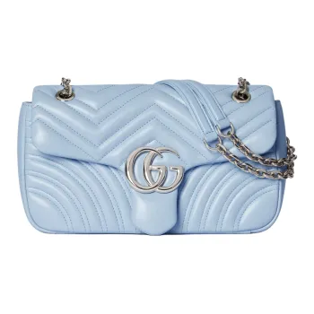 GUCCI GG Marmont Leather Shoulder Bag Medium Size Women's Light Blue