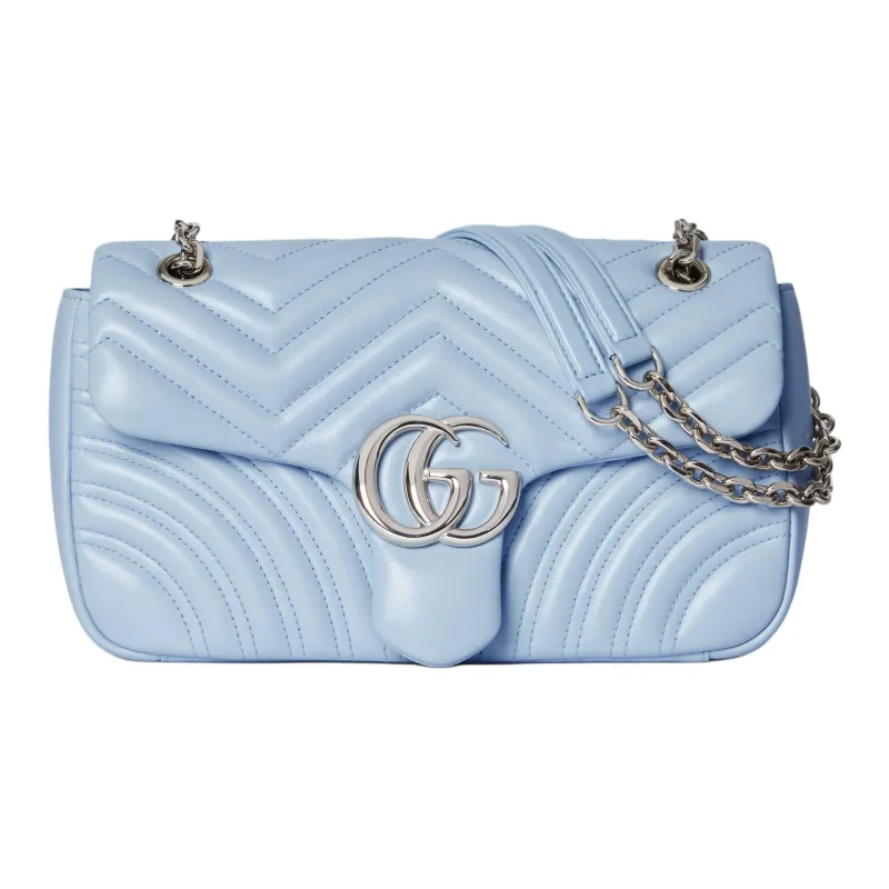 GUCCI GG Marmont Leather Shoulder Bag Medium Size Women's Light Blue-0