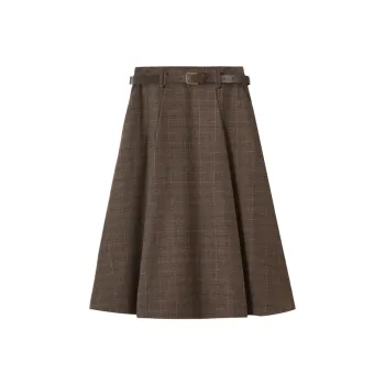 SHUIYUNJIAN Casual Long Skirts Women's Coffee Plaid