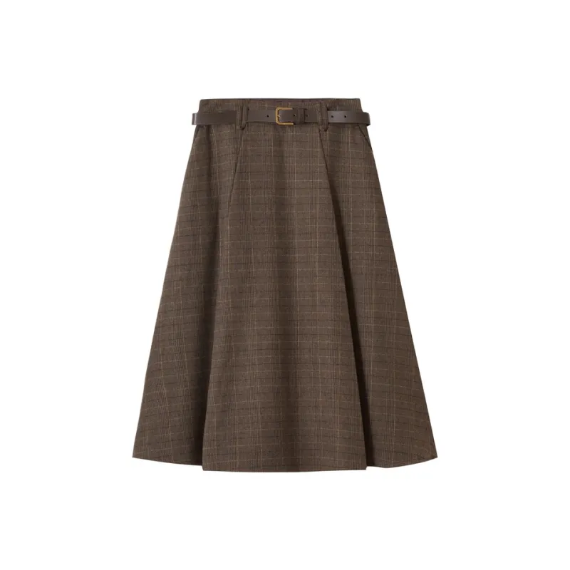 SHUIYUNJIAN Casual Long Skirts Women's Coffee Plaid-0