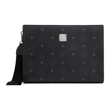 MCM Visetos PVC Wrist Bags Clutches Medium Size Men's Black