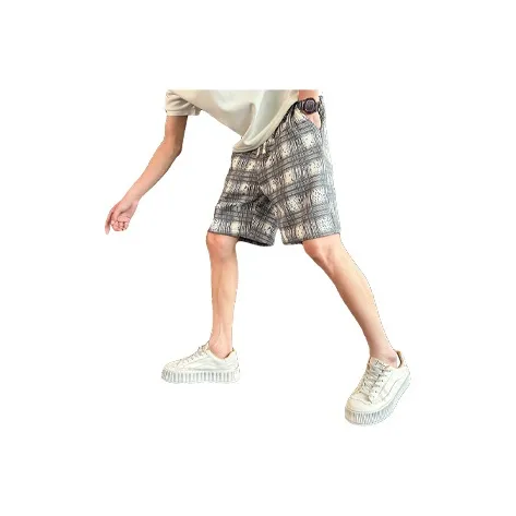 GLFL Casual Shorts Unisex Black White Plaid-1