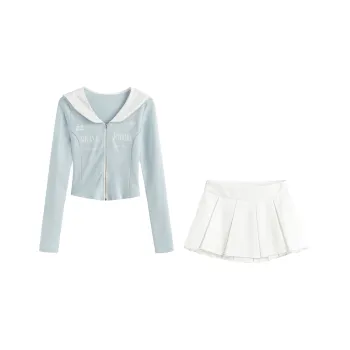 GLEE DIARY Skirt Set Women's Blue Top+White Skirt