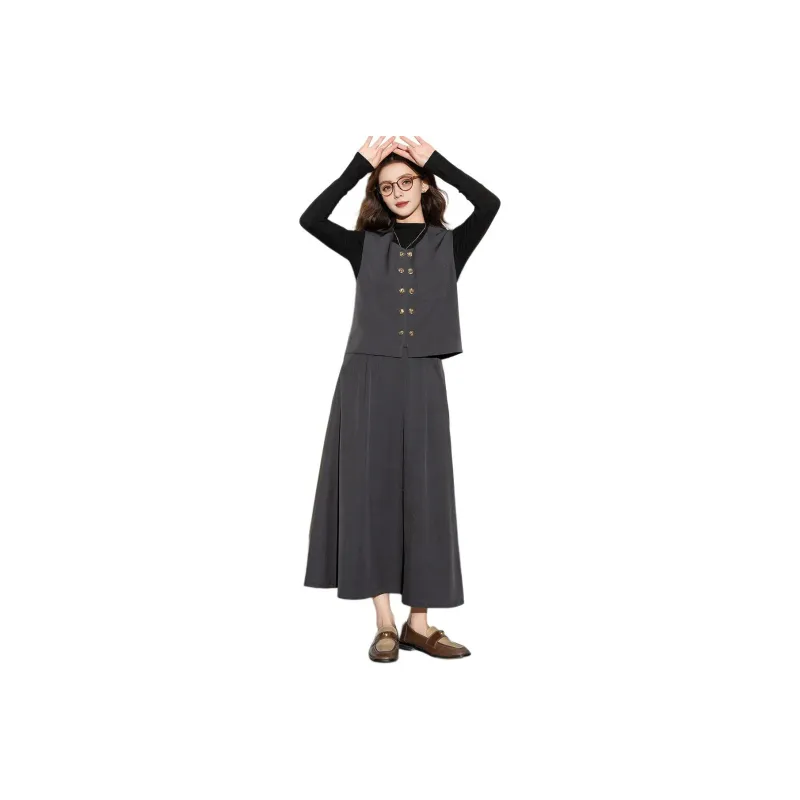 FAWENXIANGZI Skirt Set Women's Dark Gray-0