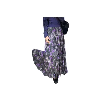 Wbwq Casual Long Skirt Women's Purple Floral