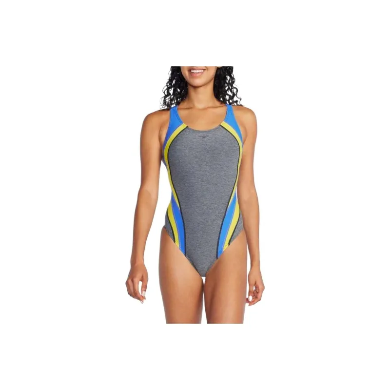 Speedo Women's Heather Quantum Fusion Splice One Piece Pink One piece Swimsuit Women's-4