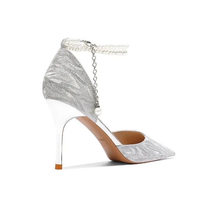 ROBINHOOD Castle 3D Box Slim Heel High Heels 8cm Women's Silver-9