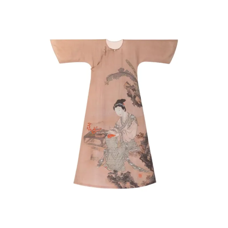 YICHENGFENGXU Cheongsam Women's Lady Figure Print Loose Sleeves Collarless-0