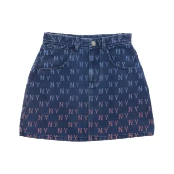 MLB New York Yankees Denim Gradation Jacquard Monogram New York Yankees Denim Denim Short Skirts Women's Blue