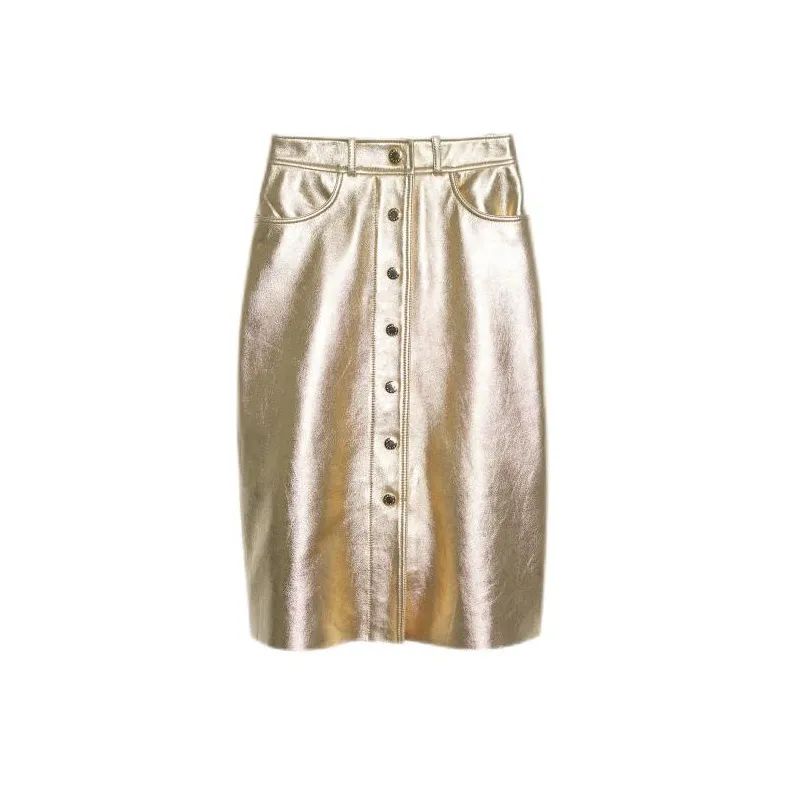 Sandro Leather Short Skirts Women's Gold-0