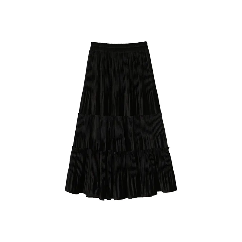 Alxnan Casual Long Skirts Women's Black-3