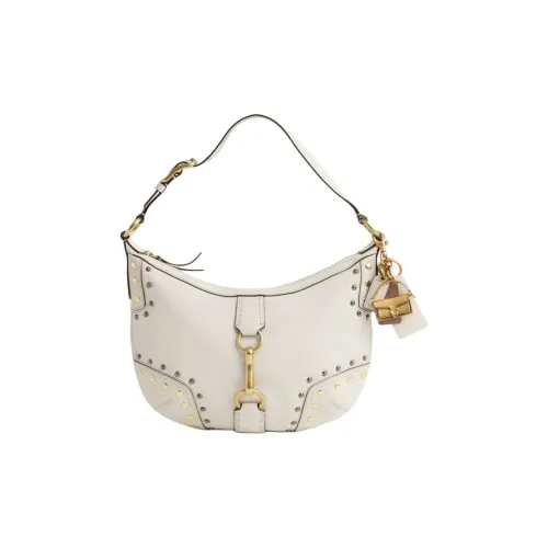 COACH Hamptons Leather Hobo Bag, Handbag, Shoulder Bag Women's White & Brass