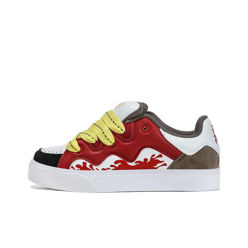 FERW Flame Dance Coverage Slip Resistant And Abrasion Resistant Low Top Skateboard Shoes Unisex Black Red-0